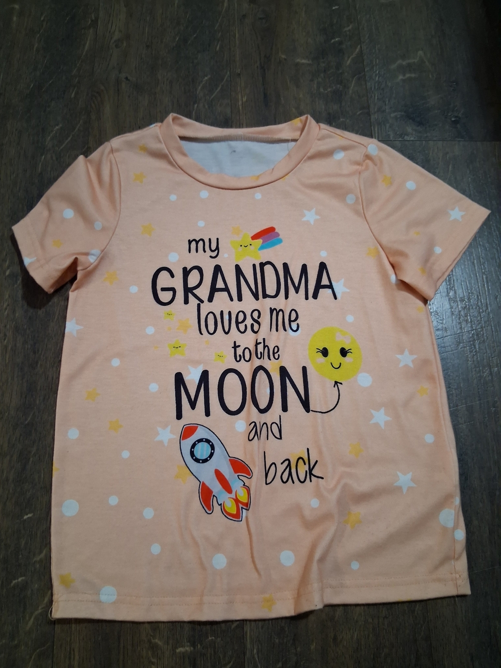 Shein Peach Short Sleeve Tee Rocket & Moon Girls Graphic Top Sz 7